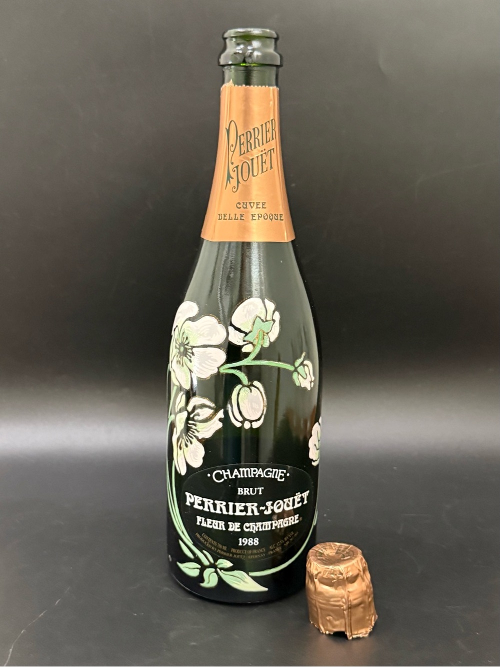 Vintage Perrier Jouet Belle Epoque 4 Champagne Flutes & Floral EMPTY Bottle Set - Picture 9 of 13